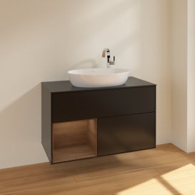 Тумба под раковину Villeroy & Boch Finion 100х50,1 см с подсветкой МДФ черный матовый лак/стекло черное матовое F892GNPD