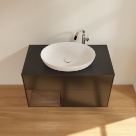 Тумба под раковину Villeroy & Boch Finion 100х50,1 см с подсветкой МДФ черный матовый лак/стекло черное матовое F892GNPD