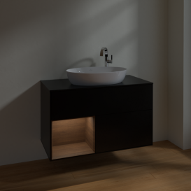 Тумба под раковину Villeroy & Boch Finion 100х50,1 см с подсветкой МДФ черный матовый лак/стекло черное матовое F892GNPD
