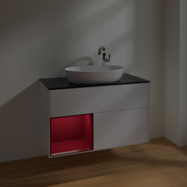 Тумба под раковину Villeroy & Boch Finion 100х50,1 см с подсветкой МДФ глянцевый белый лак/стекло черное матовое F892HBGF