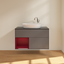 Тумба под раковину Villeroy & Boch Finion 100х50,1 см с подсветкой МДФ антрацит матовый лак/стекло черное матовое F892HBGK