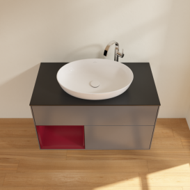 Тумба под раковину Villeroy & Boch Finion 100х50,1 см с подсветкой МДФ антрацит матовый лак/стекло черное матовое F892HBGK