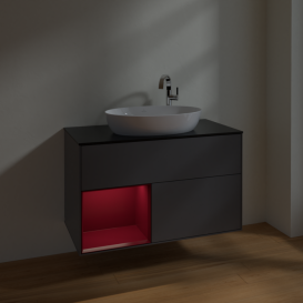 Тумба под раковину Villeroy & Boch Finion 100х50,1 см с подсветкой МДФ антрацит матовый лак/стекло черное матовое F892HBGK
