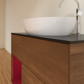 Тумба под раковину Villeroy & Boch Finion 100х50,1 см с подсветкой МДФ шпон грецкого ореха/стекло черное матовое F892HBGN