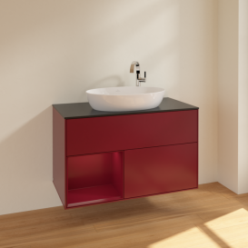 Тумба под раковину Villeroy & Boch Finion 100х50,1 см с подсветкой МДФ пион матовый лак/стекло черное матовое F892HBHB