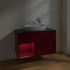 Тумба под раковину Villeroy & Boch Finion 100х50,1 см с подсветкой МДФ пион матовый лак/стекло черное матовое F892HBHB