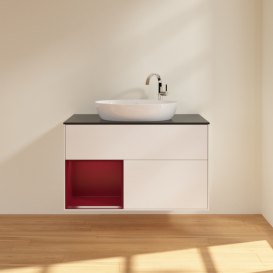 Тумба под раковину Villeroy & Boch Finion 100х50,1 см с подсветкой МДФ белый матовый лак/стекло черное матовое F892HBMT