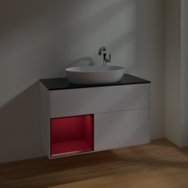 Тумба под раковину Villeroy & Boch Finion 100х50,1 см с подсветкой МДФ белый матовый лак/стекло черное матовое F892HBMT