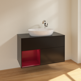 Тумба под раковину Villeroy & Boch Finion 100х50,1 см с подсветкой МДФ черный матовый лак/стекло черное матовое F892HBPD