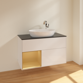 Тумба под раковину Villeroy & Boch Finion 100х50,1 см с подсветкой МДФ глянцевый белый лак/стекло черное матовое F892HFGF