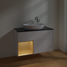 Тумба под раковину Villeroy & Boch Finion 100х50,1 см с подсветкой МДФ глянцевый белый лак/стекло черное матовое F892HFGF