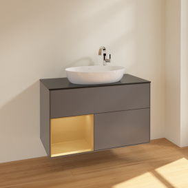 Тумба под раковину Villeroy & Boch Finion 100х50,1 см с подсветкой МДФ антрацит матовый лак/стекло черное матовое F892HFGK