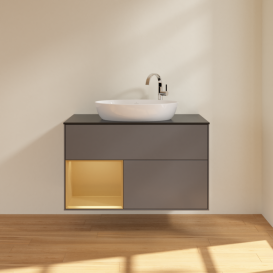 Тумба под раковину Villeroy & Boch Finion 100х50,1 см с подсветкой МДФ антрацит матовый лак/стекло черное матовое F892HFGK