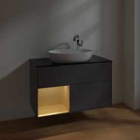 Тумба под раковину Villeroy & Boch Finion 100х50,1 см с подсветкой МДФ антрацит матовый лак/стекло черное матовое F892HFGK