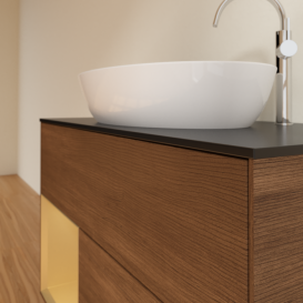 Тумба под раковину Villeroy & Boch Finion 100х50,1 см с подсветкой МДФ шпон грецкого ореха/стекло черное матовое F892HFGN