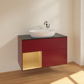 Тумба під раковину Villeroy & Boch Finion 100х50,1 см з підсвічуванням МДФ півонія матовий лак/скло чорне матове F892HFHB