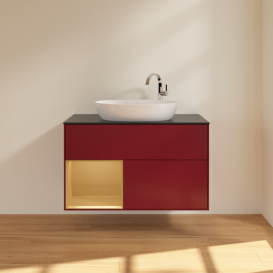 Тумба под раковину Villeroy & Boch Finion 100х50,1 см с подсветкой МДФ пион матовый лак/стекло черное матовое F892HFHB