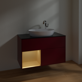 Тумба под раковину Villeroy & Boch Finion 100х50,1 см с подсветкой МДФ пион матовый лак/стекло черное матовое F892HFHB