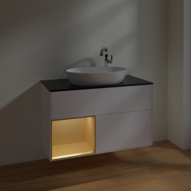 Тумба под раковину Villeroy & Boch Finion 100х50,1 см с подсветкой МДФ белый матовый лак/стекло черное матовое F892HFMT