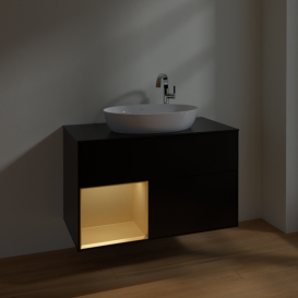 Тумба под раковину Villeroy & Boch Finion 100х50,1 см с подсветкой МДФ черный матовый лак/стекло черное матовое F892HFPD