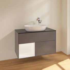 Тумба под раковину Villeroy & Boch Finion 100х50,1 см с подсветкой МДФ антрацит матовый лак/стекло черное матовое F892MTGK