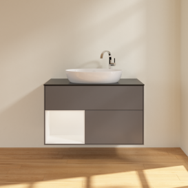 Тумба под раковину Villeroy & Boch Finion 100х50,1 см с подсветкой МДФ антрацит матовый лак/стекло черное матовое F892MTGK