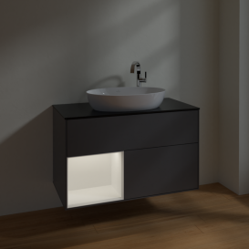 Тумба под раковину Villeroy & Boch Finion 100х50,1 см с подсветкой МДФ антрацит матовый лак/стекло черное матовое F892MTGK