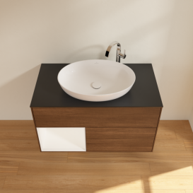 Тумба под раковину Villeroy & Boch Finion 100х50,1 см с подсветкой МДФ шпон грецкого ореха/стекло черное матовое F892MTGN