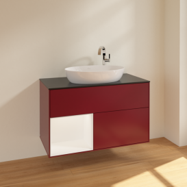 Тумба под раковину Villeroy & Boch Finion 100х50,1 см с подсветкой МДФ пион матовый лак/стекло черное матовое F892MTHB