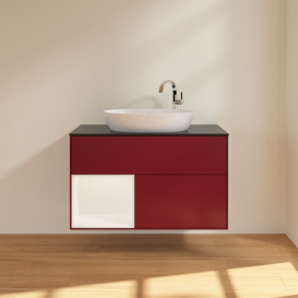 Тумба под раковину Villeroy & Boch Finion 100х50,1 см с подсветкой МДФ пион матовый лак/стекло черное матовое F892MTHB