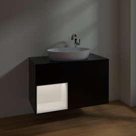 Тумба під раковину Villeroy & Boch Finion 100х50,1 см із підсвічуванням МДФ чорний матовий лак/скло чорне матове F892MTPD