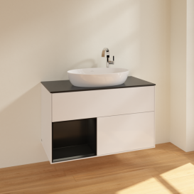 Тумба под раковину Villeroy & Boch Finion 100х50,1 см с подсветкой МДФ глянцевый белый лак/стекло черное матовое F892PDGF