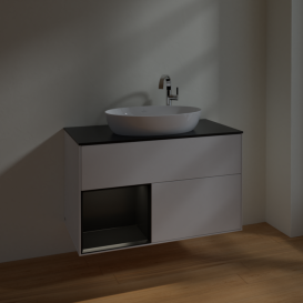 Тумба под раковину Villeroy & Boch Finion 100х50,1 см с подсветкой МДФ глянцевый белый лак/стекло черное матовое F892PDGF