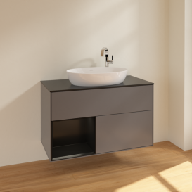 Тумба под раковину Villeroy & Boch Finion 100х50,1 см с подсветкой МДФ антрацит матовый лак/стекло черное матовое F892PDGK