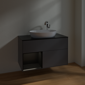 Тумба под раковину Villeroy & Boch Finion 100х50,1 см с подсветкой МДФ антрацит матовый лак/стекло черное матовое F892PDGK