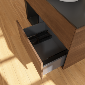 Тумба под раковину Villeroy & Boch Finion 100х50,1 см с подсветкой МДФ шпон грецкого ореха/стекло черное матовое F892PDGN