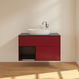 Тумба под раковину Villeroy & Boch Finion 100х50,1 см с подсветкой МДФ пион матовый лак/стекло черное матовое F892PDHB