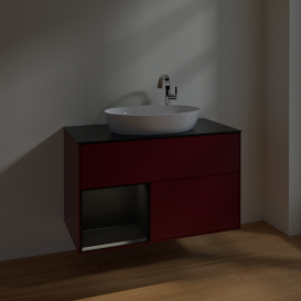 Тумба под раковину Villeroy & Boch Finion 100х50,1 см с подсветкой МДФ пион матовый лак/стекло черное матовое F892PDHB