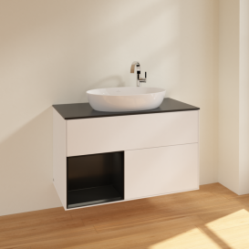 Тумба под раковину Villeroy & Boch Finion 100х50,1 см с подсветкой МДФ белый матовый лак/стекло черное матовое F892PDMT