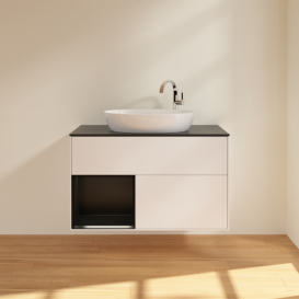 Тумба под раковину Villeroy & Boch Finion 100х50,1 см с подсветкой МДФ белый матовый лак/стекло черное матовое F892PDMT