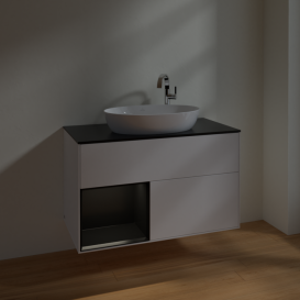 Тумба под раковину Villeroy & Boch Finion 100х50,1 см с подсветкой МДФ белый матовый лак/стекло черное матовое F892PDMT