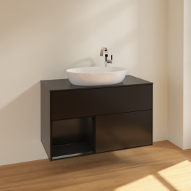 Тумба под раковину Villeroy & Boch Finion 100х50,1 см с подсветкой МДФ черный матовый лак/стекло черное матовое F892PDPD