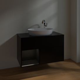 Тумба под раковину Villeroy & Boch Finion 100х50,1 см с подсветкой МДФ черный матовый лак/стекло черное матовое F892PDPD