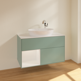 Тумба под раковину Villeroy & Boch Finion 100х50,1 см с подсветкой МДФ оливковый матовый лак/стекло белое матовое F891GFGM