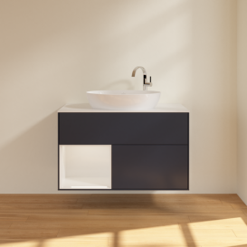 Тумба под раковину Villeroy & Boch Finion 100х50,1 см с подсветкой МДФ темно-синий матовый лак/стекло белое матовое F891GFHG