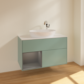 Тумба под раковину Villeroy & Boch Finion 100х50,1 см с подсветкой МДФ оливковый матовый лак/стекло белое матовое F891GKGM