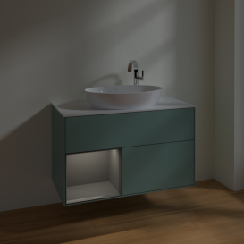 Тумба под раковину Villeroy & Boch Finion 100х50,1 см с подсветкой МДФ оливковый матовый лак/стекло белое матовое F891GKGM