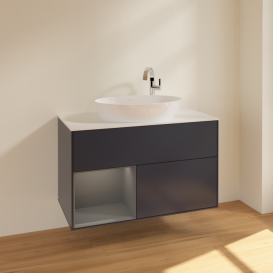 Тумба под раковину Villeroy & Boch Finion 100х50,1 см с подсветкой МДФ темно-синий матовый лак/стекло белое матовое F891GKHG