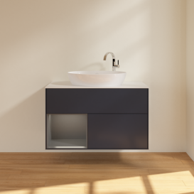 Тумба под раковину Villeroy & Boch Finion 100х50,1 см с подсветкой МДФ темно-синий матовый лак/стекло белое матовое F891GKHG