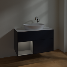 Тумба под раковину Villeroy & Boch Finion 100х50,1 см с подсветкой МДФ темно-синий матовый лак/стекло белое матовое F891GKHG